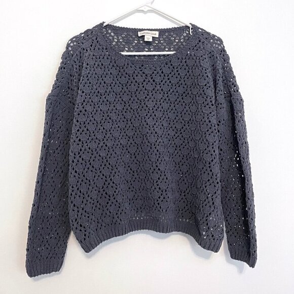 COLDWATER CREEK Gray Open Weave Knit Chenille Crew Neck Sweater PETITE Small PS - Picture 2 of 13